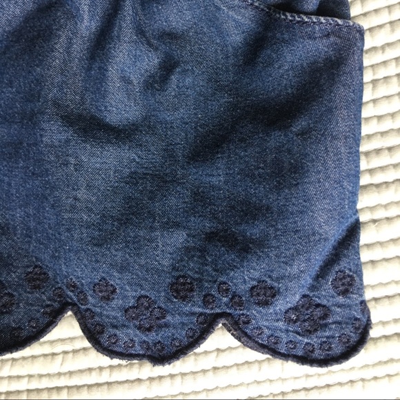 Chambray Denim Romper with Eyelet Scallop Hem - Picture 3 of 3